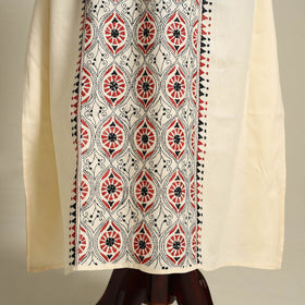 Beige Bengal Kantha Hand Embroidery Cotton Kaftan (Long) 