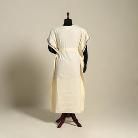 Beige Bengal Kantha Hand Embroidery Cotton Kaftan (Long) 