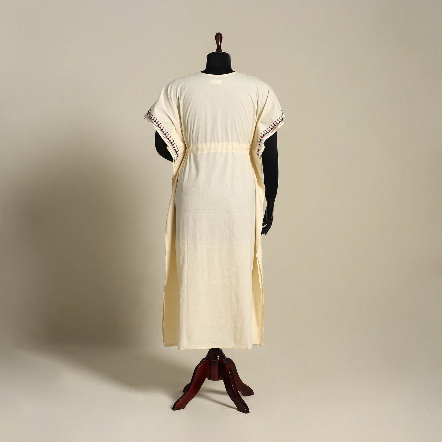 Beige Bengal Kantha Hand Embroidery Cotton Kaftan (Long) 