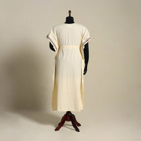 Beige Bengal Kantha Hand Embroidery Cotton Kaftan (Long) 