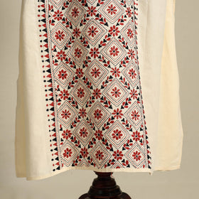 Beige Bengal Kantha Hand Embroidery Cotton Kaftan (Long) 