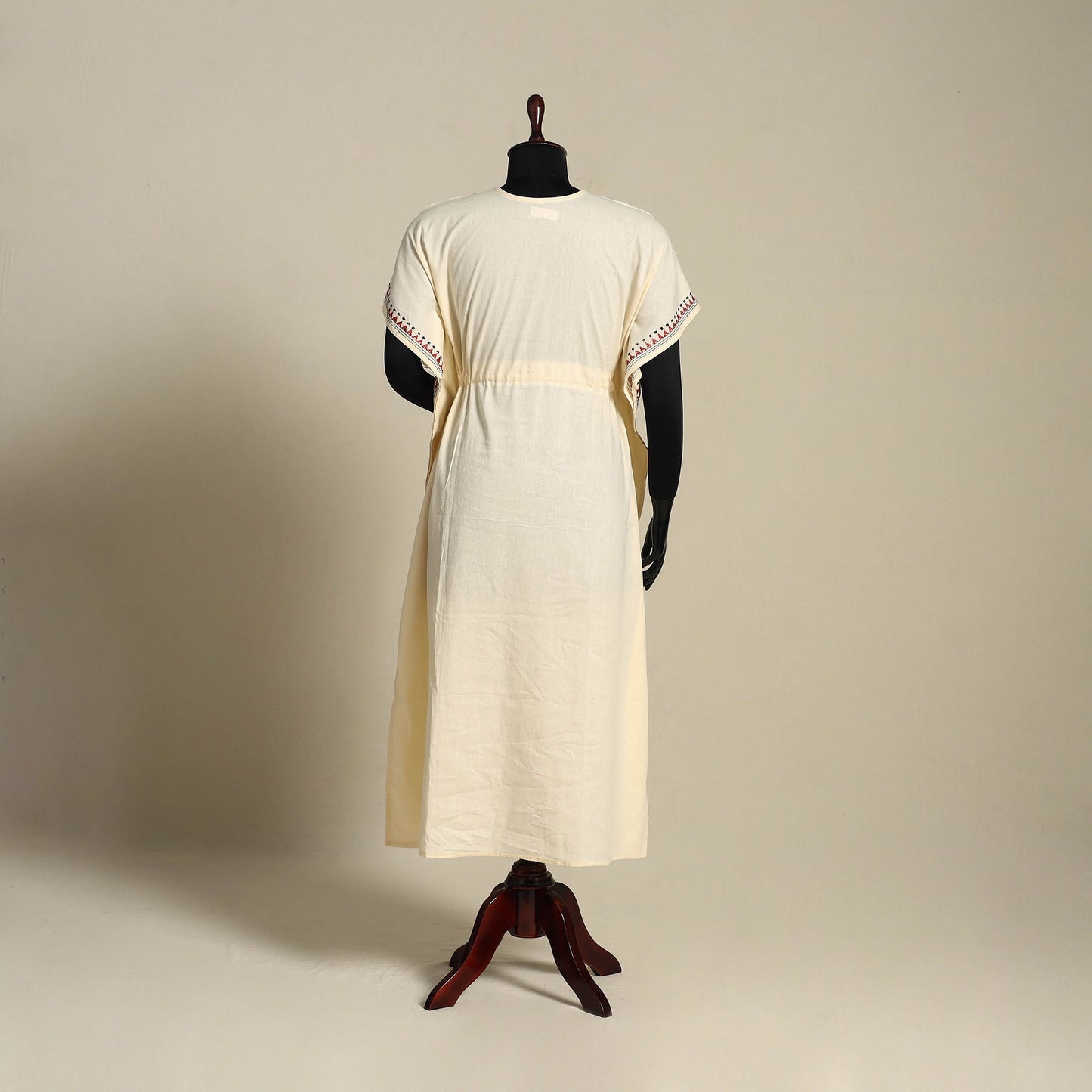 Beige Bengal Kantha Hand Embroidery Cotton Kaftan (Long) 