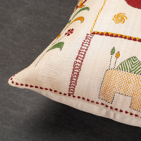  Bengal Kantha Embroidery Mulberry Tussar Silk Cushion Cover 