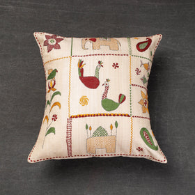  Bengal Kantha Embroidery Mulberry Tussar Silk Cushion Cover 