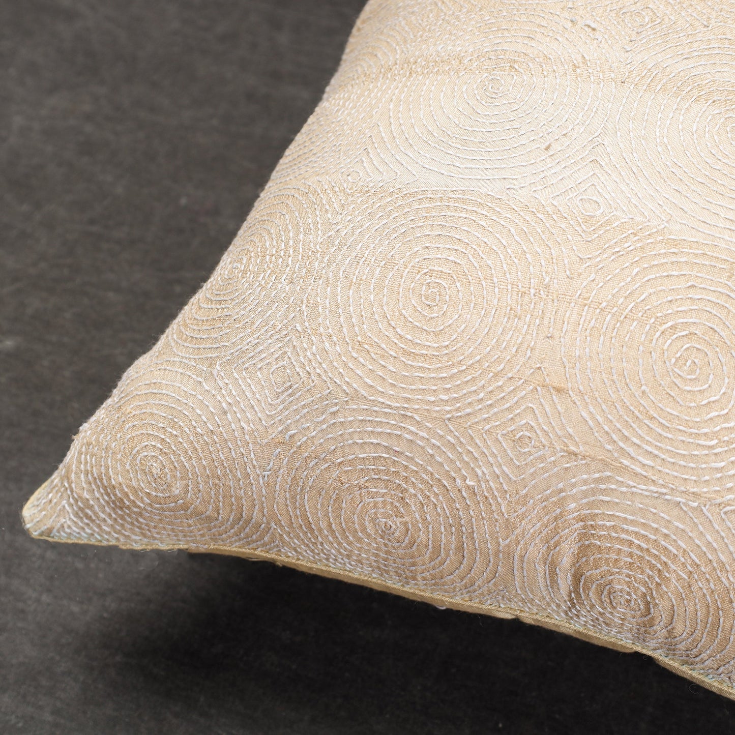 Buy Bengal Kantha Embroidery Tussar Silk Cushion Cover Online at iTokri.com