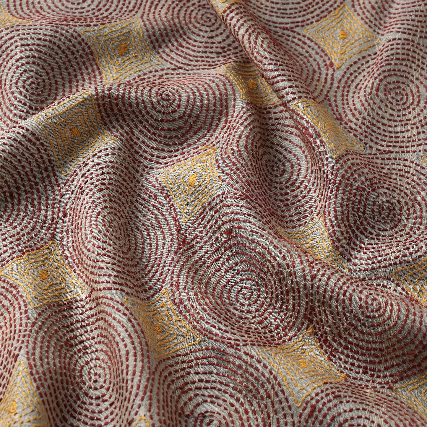 Buy Bengal Kantha Work Pure Tussar Silk Handloom Fabric Online at iTokri.com
