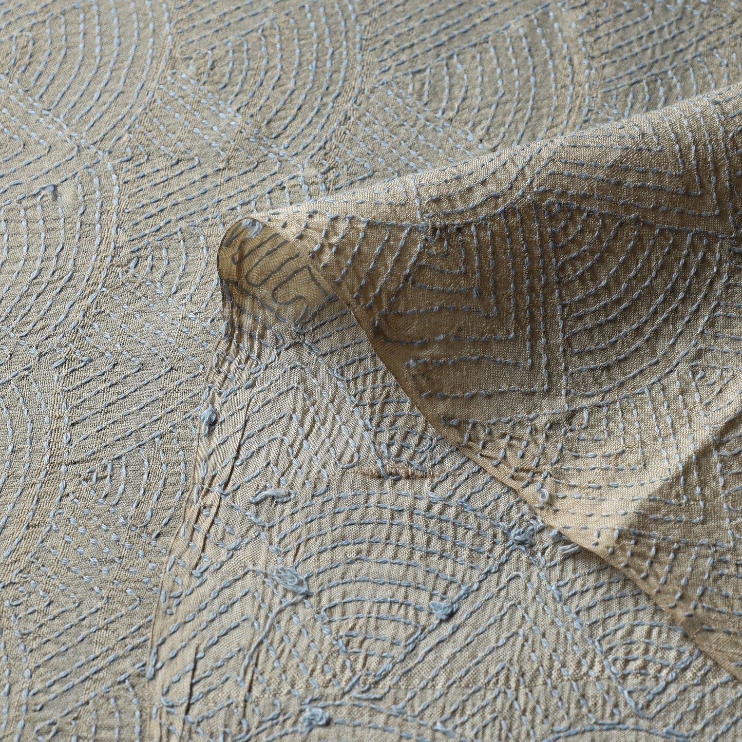  Bengal Kantha Work Pure Tussar Silk Handloom Fabric 