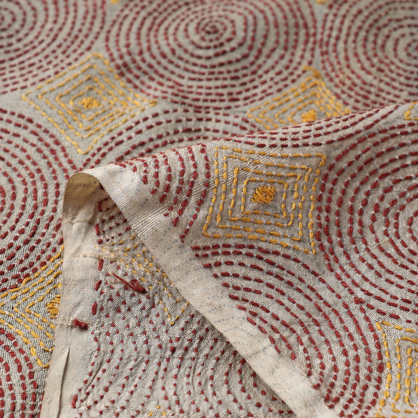 Buy Bengal Kantha Work Pure Tussar Silk Handloom Fabric Online at iTokri.com