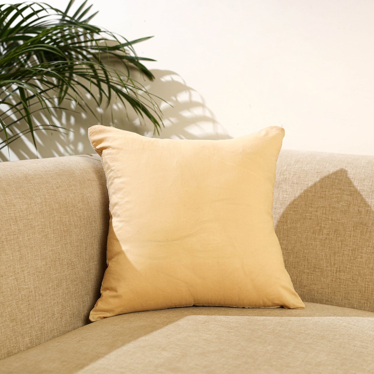 Buy Beige Bengal Kantha Work Reversible Silk Cushion Cover