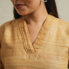 Beige Bhagalpuri Handwoven Desi Tussar Silk Plain Kurta for Women