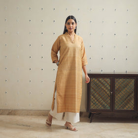 Beige Bhagalpuri Handwoven Desi Tussar Silk Plain Kurta for Women