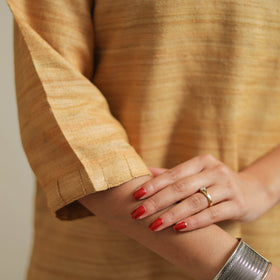 Beige Bhagalpuri Handwoven Desi Tussar Silk Plain Kurta for Women