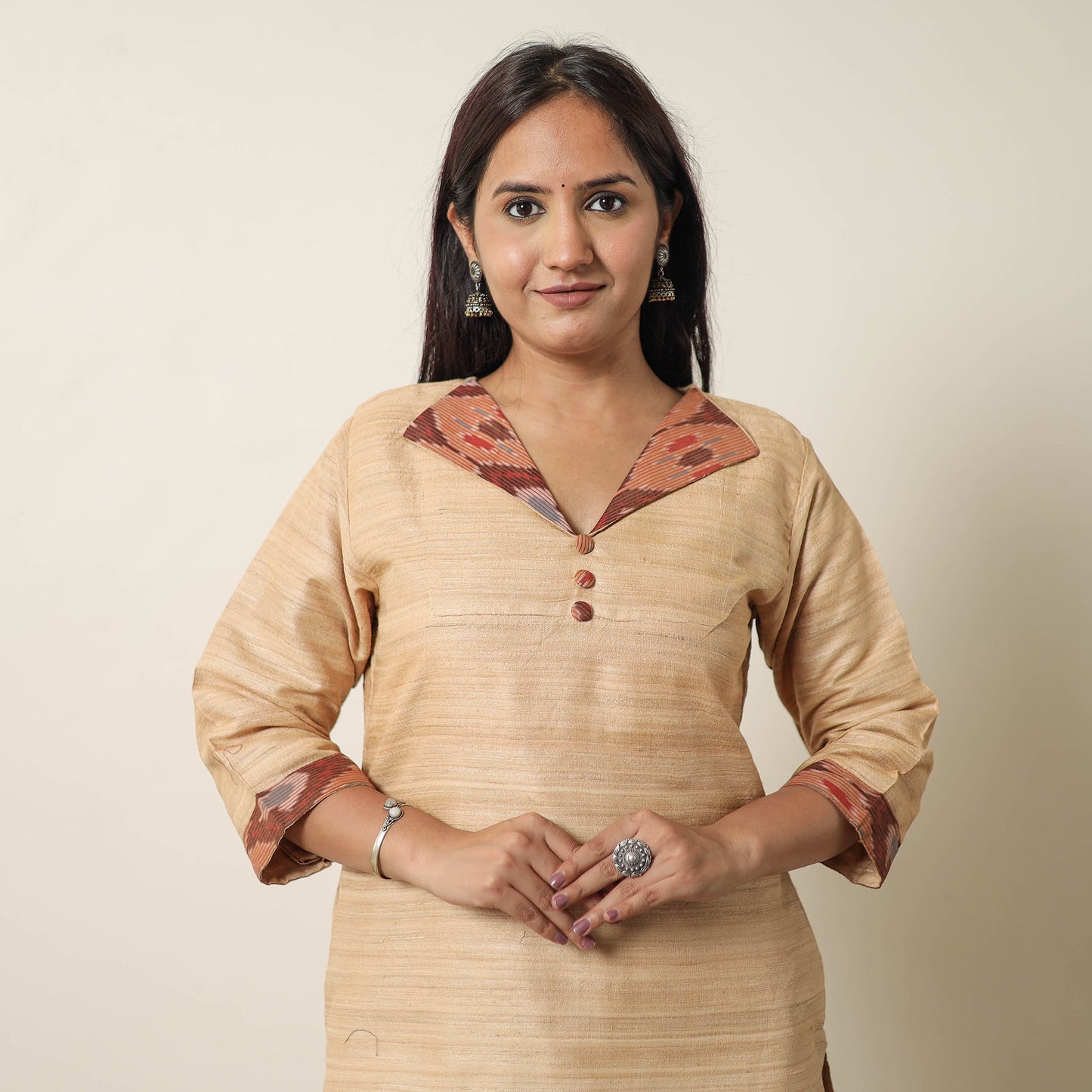 Bhagalpuri Handwoven Desi Tussar Silk Straight Kurta for Women