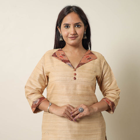 Bhagalpuri Handwoven Desi Tussar Silk Straight Kurta for Women