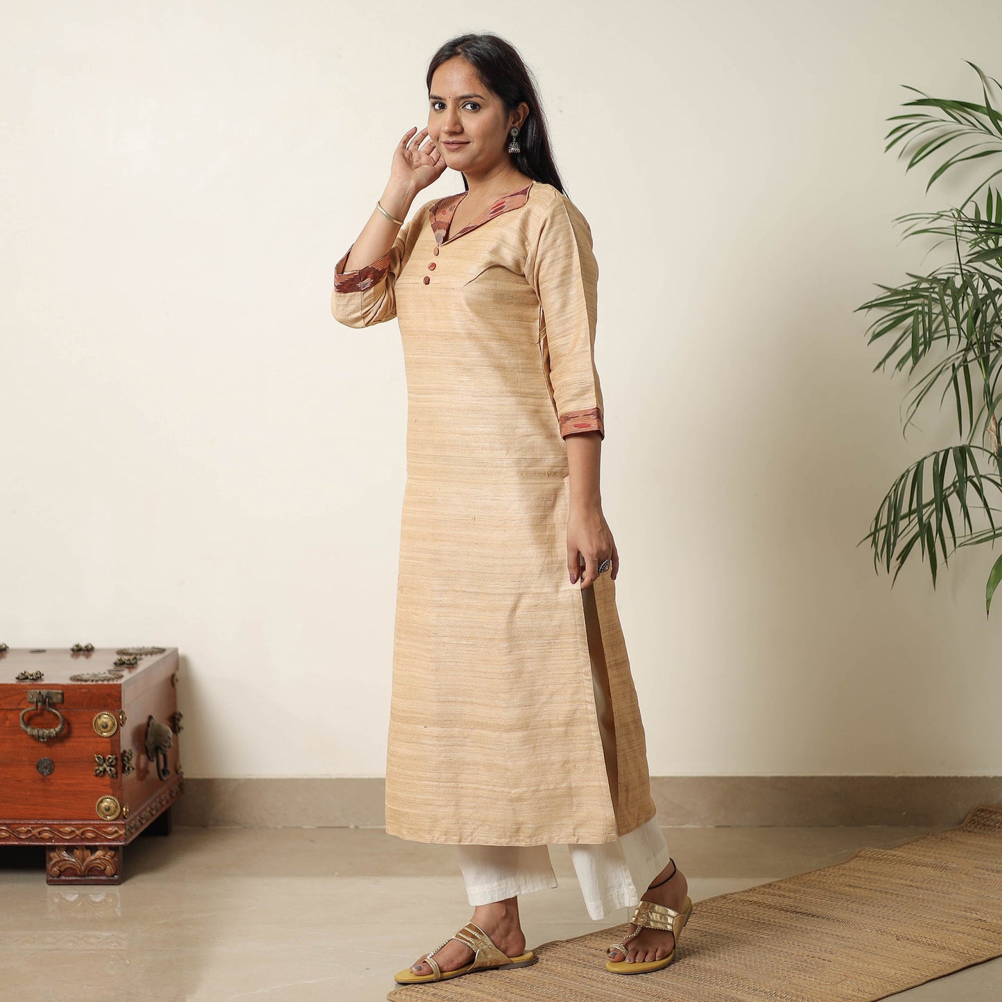 Bhagalpuri Handwoven Desi Tussar Silk Straight Kurta for Women