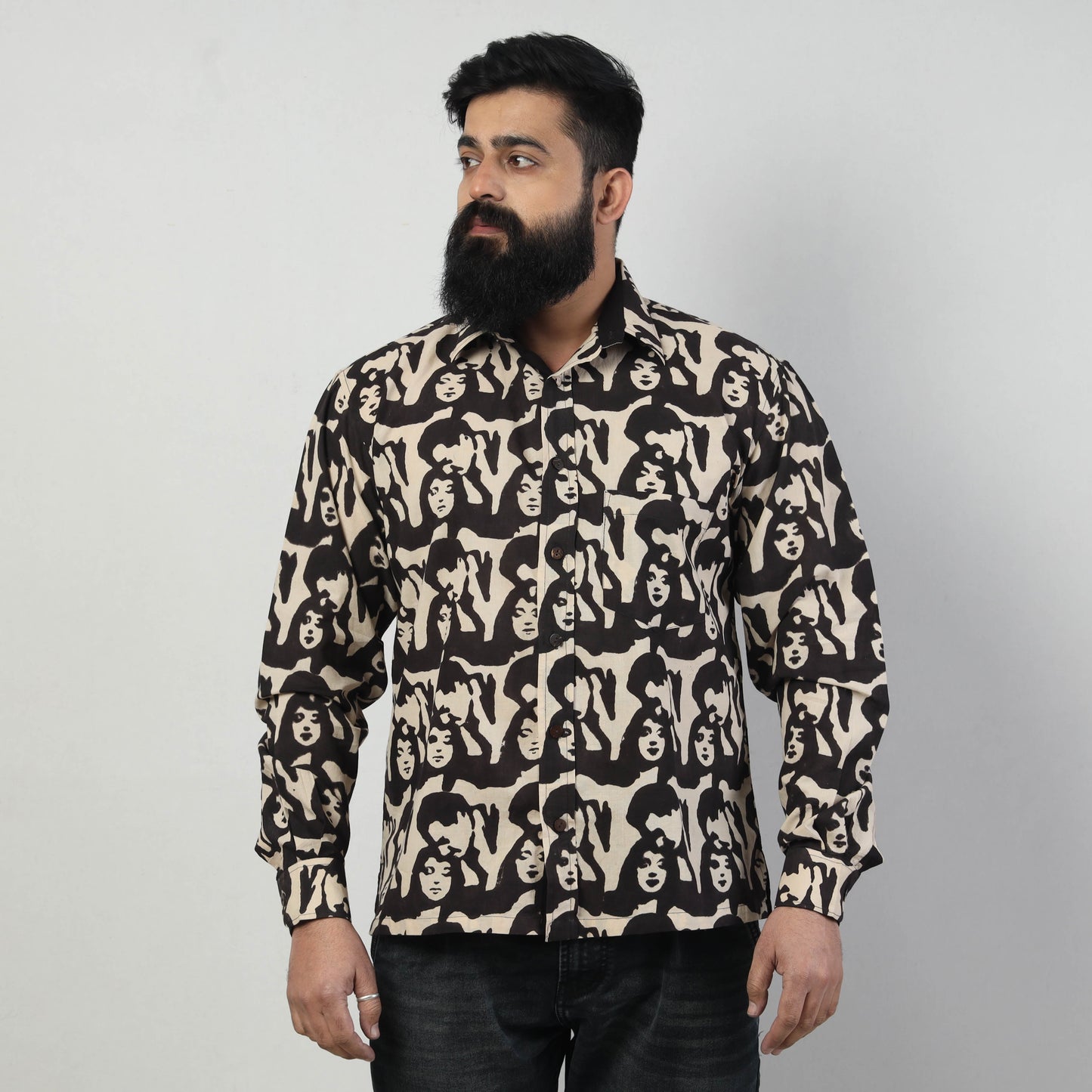 Bindaas Block Art Printed Cotton Men Full Sleeve Shirt