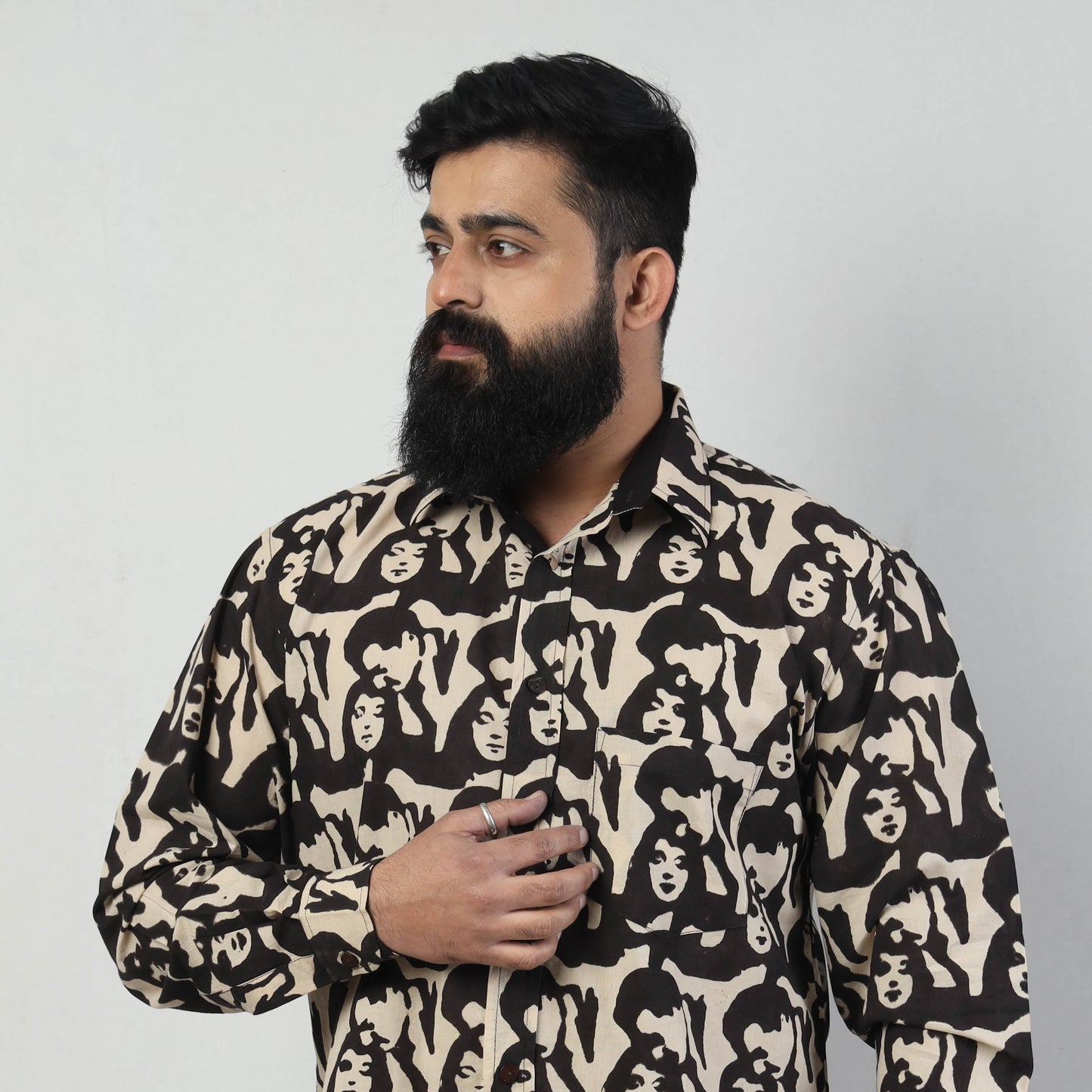 Bindaas Block Art Printed Cotton Men Full Sleeve Shirt