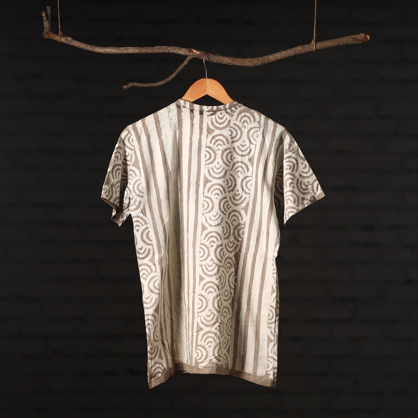 Buy Brown Block Art Prints Natural Dyed Cotton Round Neck T-shirt