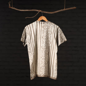 Buy Brown Block Art Prints Natural Dyed Cotton Round Neck T-shirt