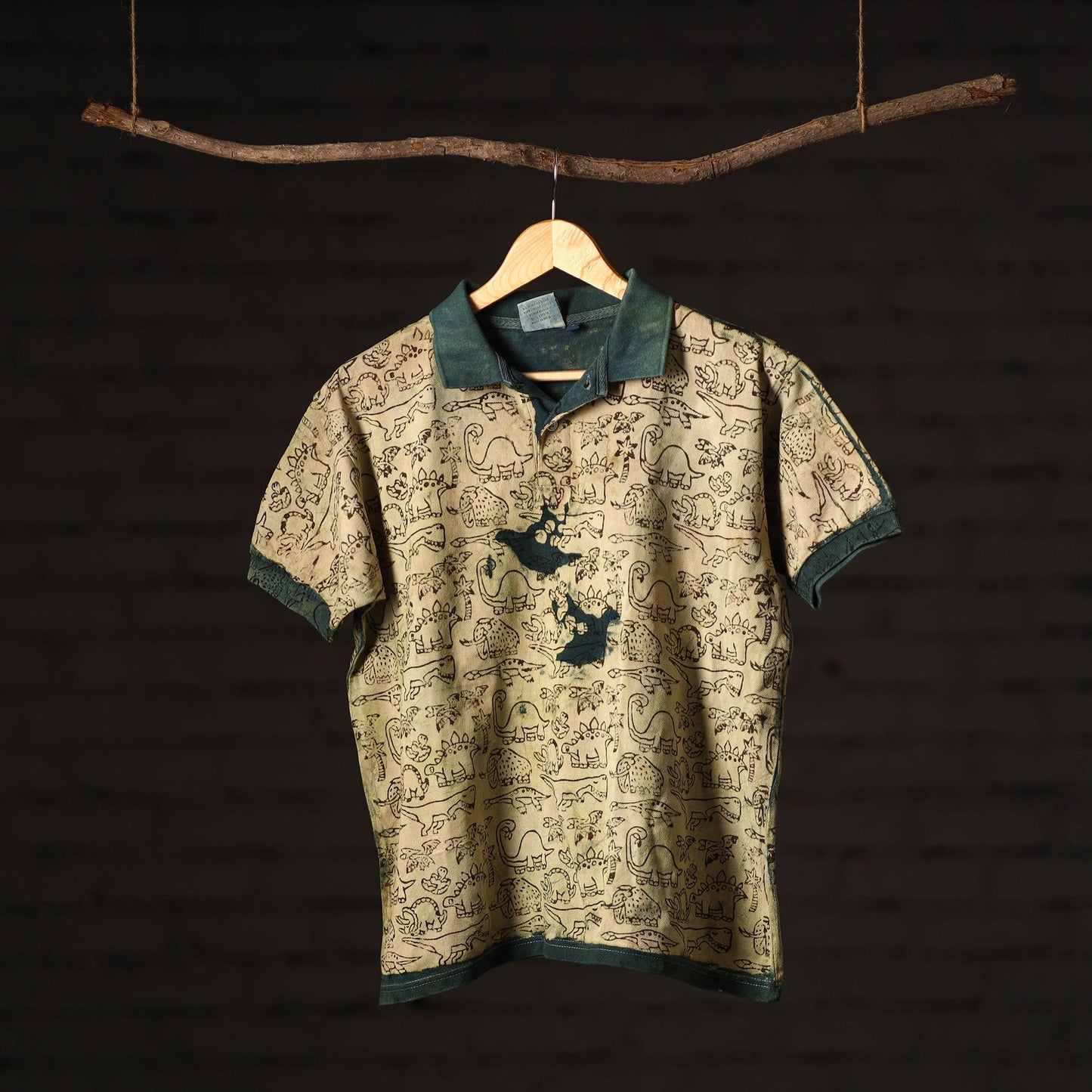Bindaas Natural Dyed Art Block Print Unisex Polo Collar T-shirt