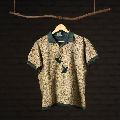 Bindaas Natural Dyed Art Block Print Unisex Polo Collar T-shirt