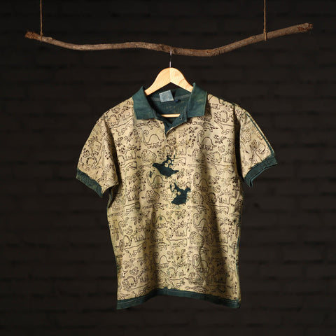 Bindaas Natural Dyed Art Block Print Unisex Polo Collar T-shirt