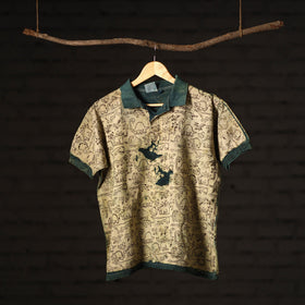 Bindaas Natural Dyed Art Block Print Unisex Polo Collar T-shirt