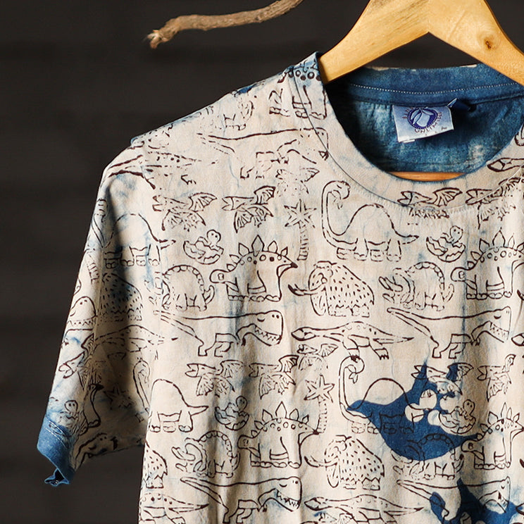 Beige - bindaas natural dyed art round neck t-shirt in pure