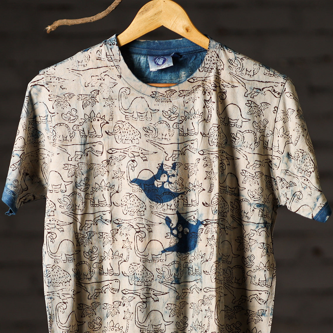 Beige - bindaas natural dyed art round neck t-shirt in pure