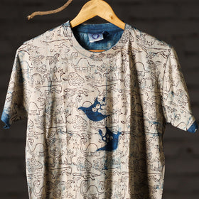 Beige - bindaas natural dyed art round neck t-shirt in pure