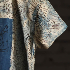  Beige Block Art Prints Natural Dyed Cotton Round Neck T-shirt 