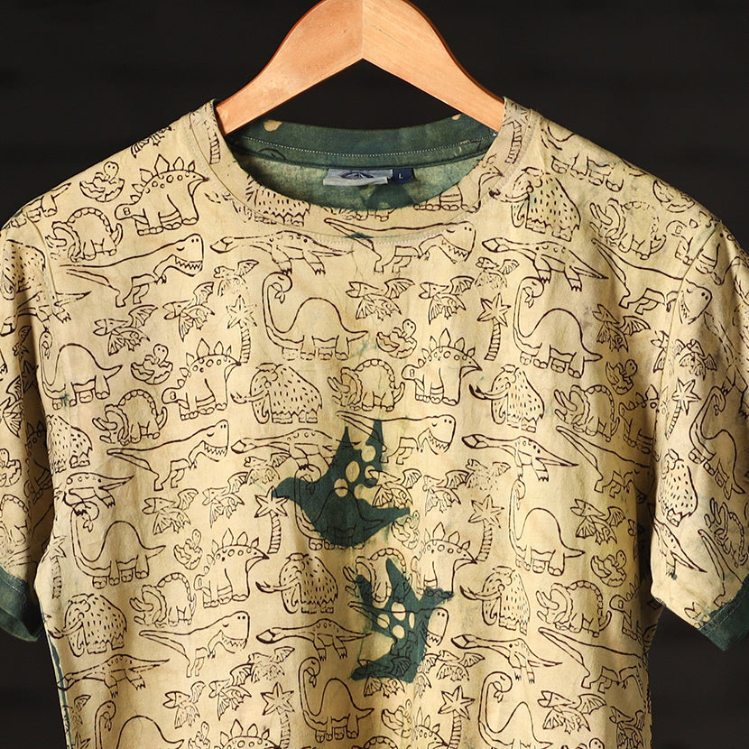 Buy Block Art Prints Natural Dyed Cotton Round Neck T-shirt Online at iTokri.com