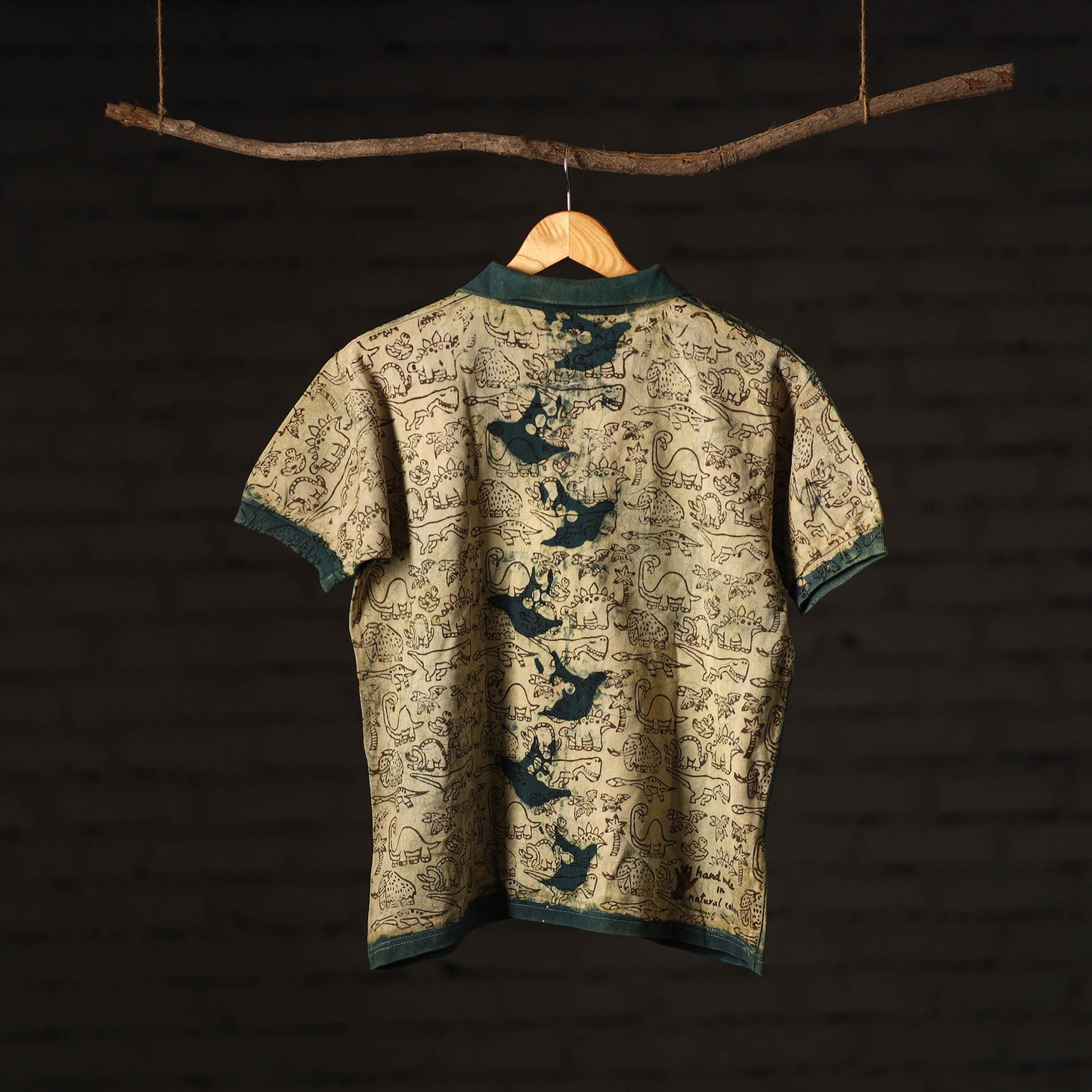 Bindaas Natural Dyed Art Block Print Unisex Polo Collar T-shirt