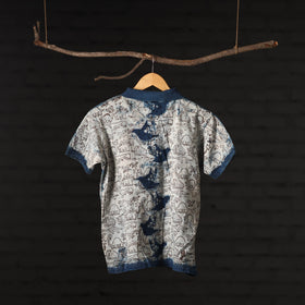  Beige Bindaas Natural Dyed Art Block Print Polo Collar T-shirt