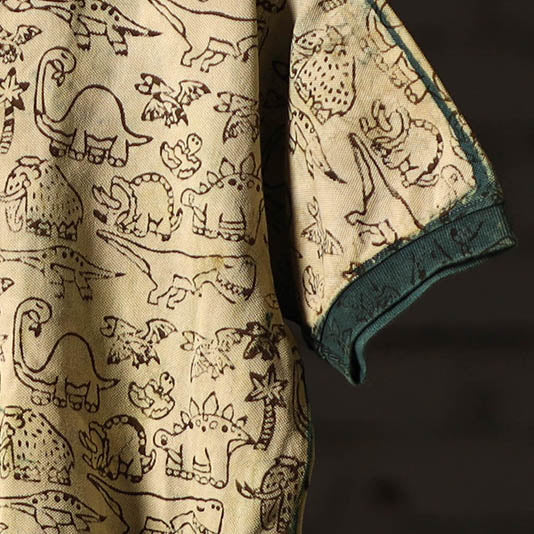 Bindaas Natural Dyed Art Block Print Unisex Polo Collar T-shirt