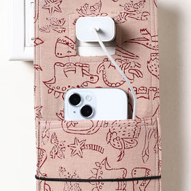 Beige Bindaas Block Printed Cotton Mobile Charging Holder 