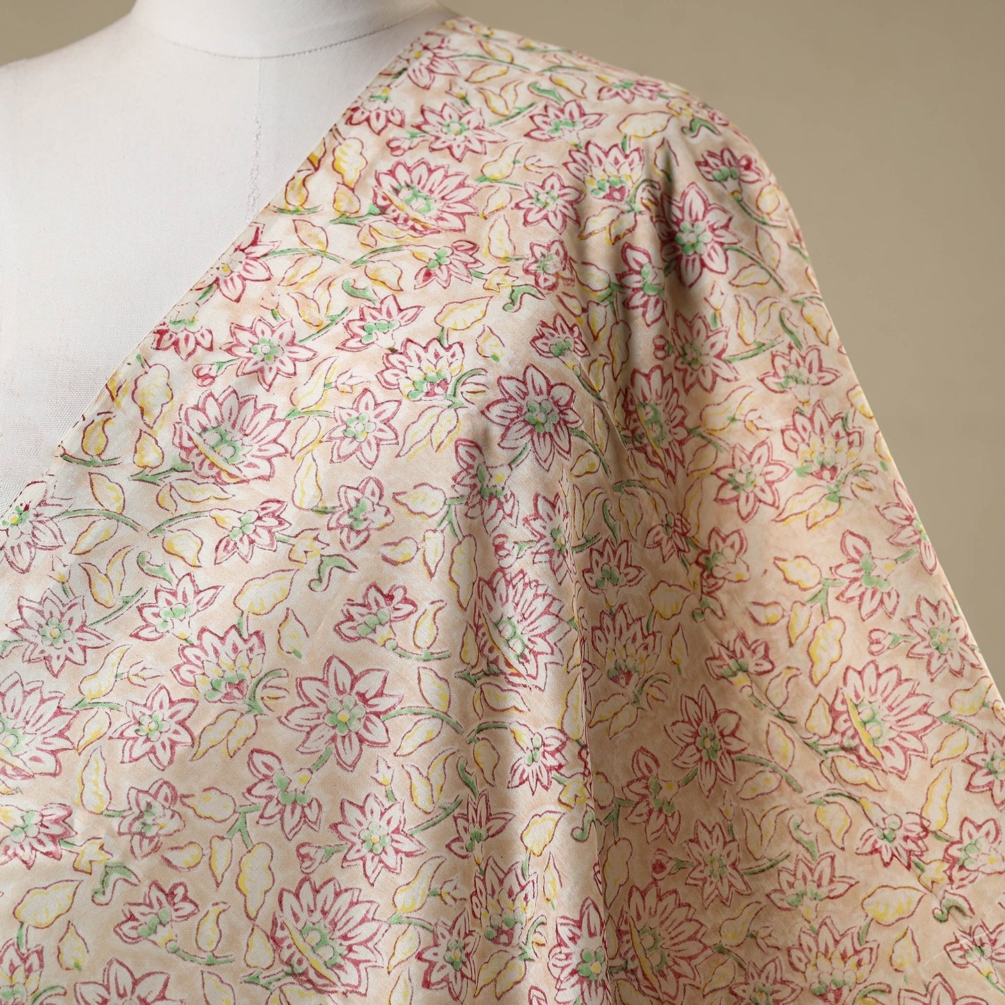 Beige - chanderi silk sanganeri fabric 07 - handcrafted