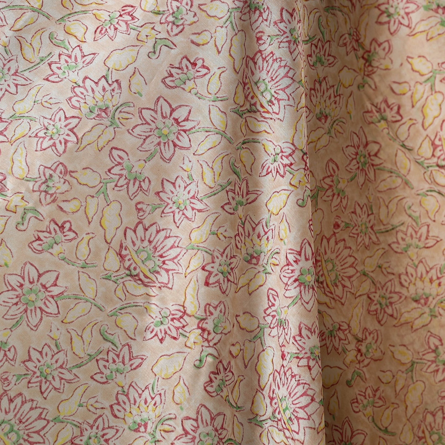 Beige - chanderi silk sanganeri fabric 07 - handcrafted