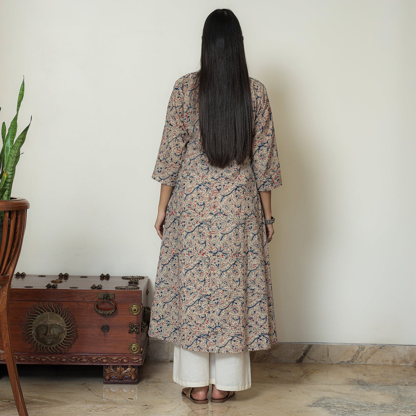 Buy Block Print Cotton A-Line Kalamkari Kurta For Women