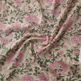 Beige Block Print Cotton Sanganeri Fabric