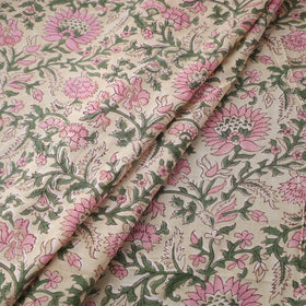 Beige Block Print Cotton Sanganeri Fabric