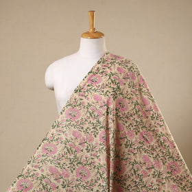 Beige Block Print Cotton Sanganeri Fabric