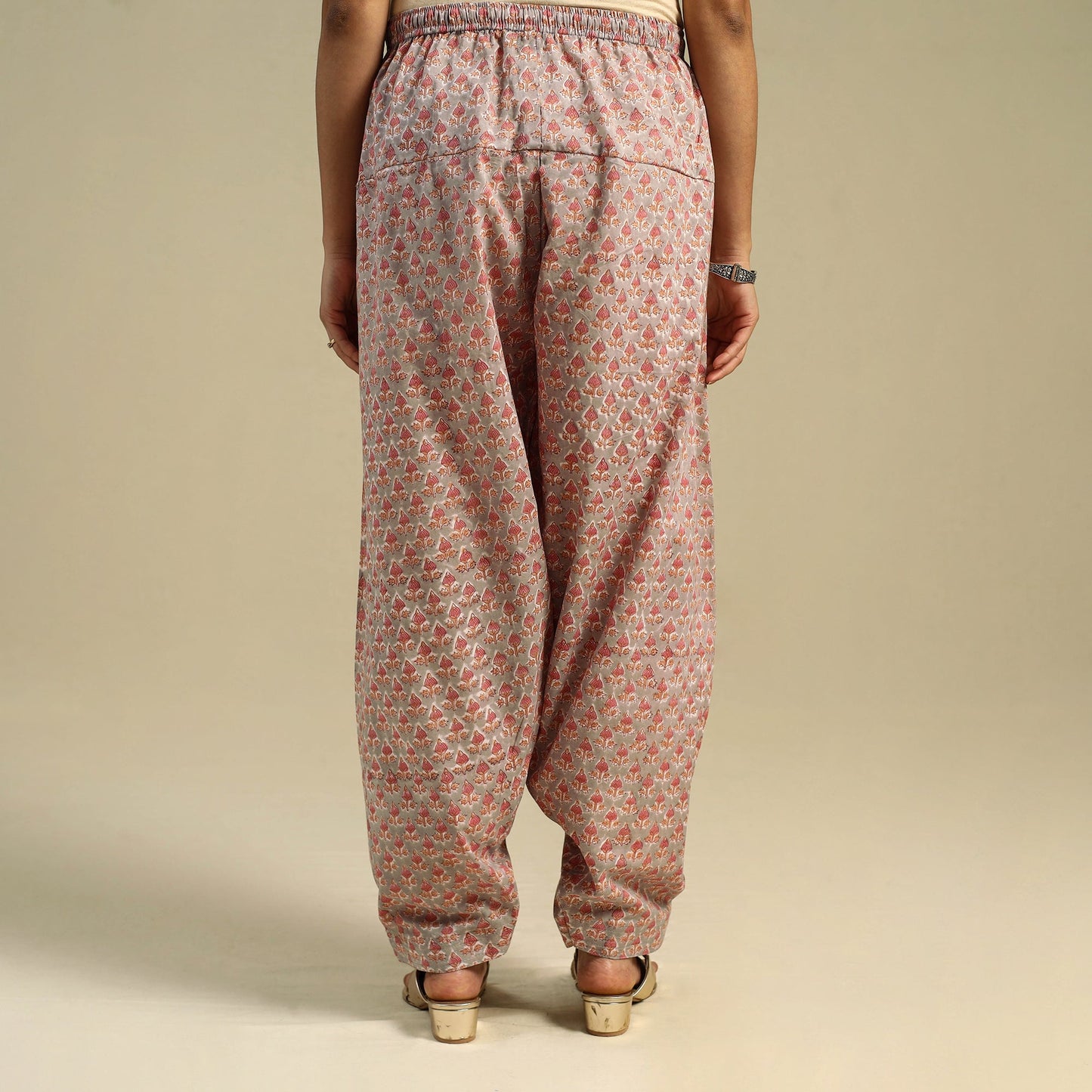 Beige Block Print Cotton Sanganeri Salwar