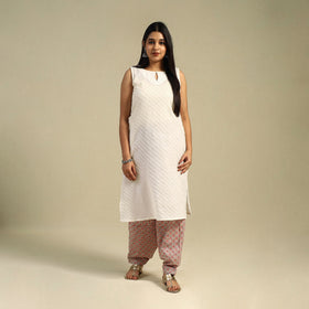 Beige Block Print Cotton Sanganeri Salwar