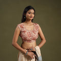 Buy Beige Block Print Cotton Stitched Kalamkari Blouse