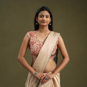 Buy Beige Block Print Cotton Stitched Kalamkari Blouse