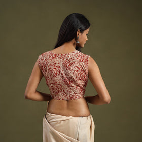 Buy Beige Block Print Cotton Stitched Kalamkari Blouse