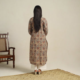  Beige Block Print Cotton Straight Kalamkari Kurta For Women