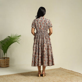 Beige - cotton tiered kalamkari dress 09 - handcrafted