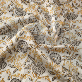  Beige Block Print Handloom Chanderi Silk Sanganeri Fabric